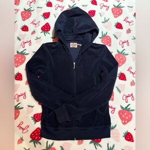 Juicy Couture Navy Velour Zip Hoodie | “Peace Juicy” Back Graphic